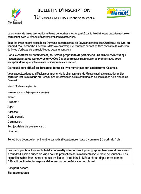 Bulletin d'inscription au 10e concours Prière de Toucher (pdf) - PDF - 460.4 ko